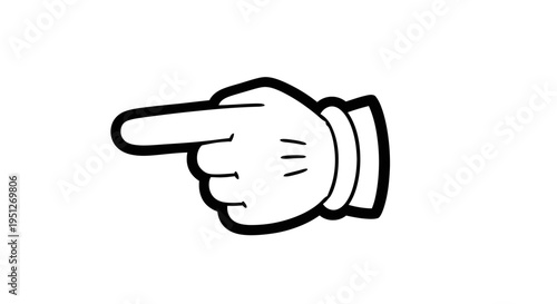 Playful Cartoon Hand in White Glove Pointing Finger to the Right, Isolated White Background.