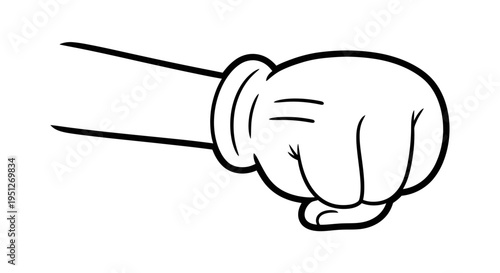 Cartoon Hand in White Glove Forming a Clenched Fist Gesture, Isolated White Background.
