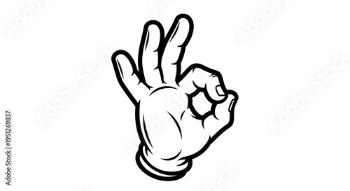 Cartoon Hand Showing an OK Gesture on an Isolated White Background, Positive and Approving Sign