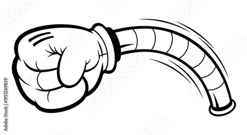 Cartoon Arm and Fist in White Glove Dynamic Punching Gesture, Powerful Action with Motion Lines on Isolated White Background.