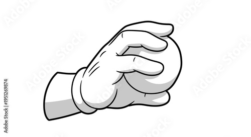 Cartoon Hand in White Glove Holding Round Object Gesture, Grasping Action on Isolated White Background.