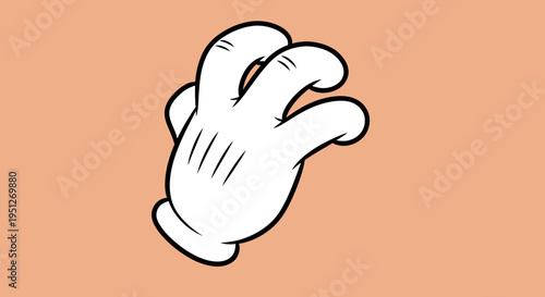 Cartoon Hand Grasping Gesture in a White Glove on a Solid Light Brown Background, Reaching and Holding