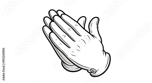 Two Cartoon Hands in White Gloves in a Praying Gesture, Reverent and Thankful Expression on Isolated White Background.