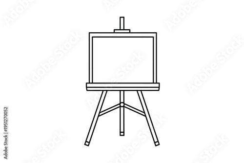 A simple line drawing of a blank canvas on an easel, standing alone on a white background, symbolizing creativity and art.