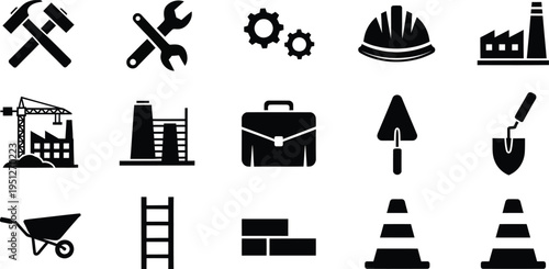 Collection of construction and industry related icons and symbols