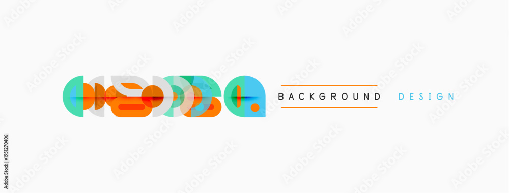 Fototapeta premium Abstract geometric shapes, vibrant colors, modern design elements. Background features stylized curves, lines, circles. Minimalist aesthetic.