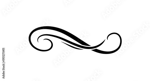 Elegant Decorative Design Flourish Swirl Element - Black and White Vector Line Art