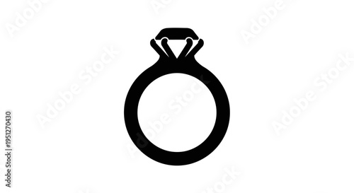 Black  White Glyph Icon of a Diamond Ring - Engagement and Jewelry Symbol