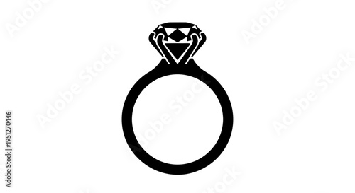 Diamond Ring Black and White Vector Art Icon - Jewelry Symbol