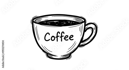 Coffee Cup Line Art - Black and White Vector Illustration