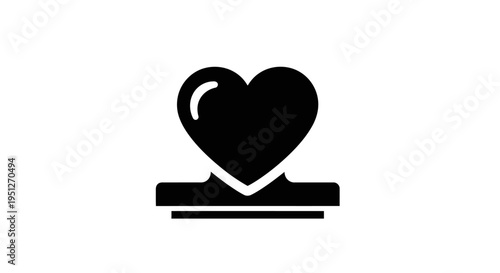 Black heart icon on stand, love symbol, glyph art