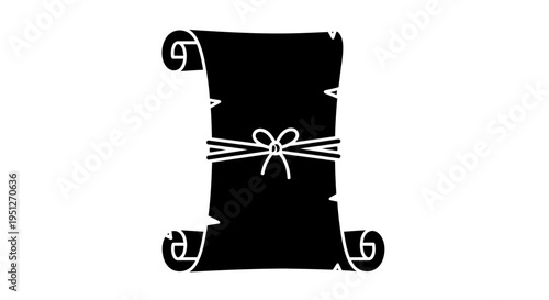 Black and white glyph of a scroll with a ribbon tie