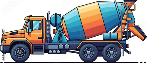 Cement mixer truck transporting wet concrete to site