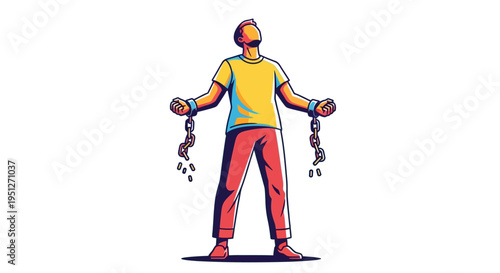Chained person breaking free from restrictions and limitations, symbolizing freedom and liberation