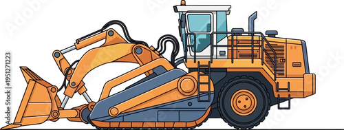 Heavy duty wheel loader moving earth in industrial zone