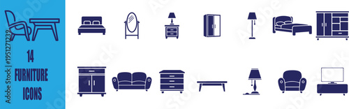 Set of 14 Furniture Icons: Modern Home Interior Objects