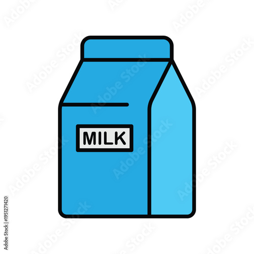 Blue Milk Carton Vector Icon – Dairy Beverage Packaging Food Design Symbol