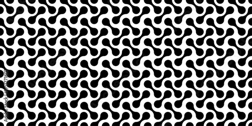 Seamless Black White Geometric Interlocking Molecule Circle Pattern Background.