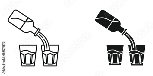 pouring drink from bottle into glasses vector illustration