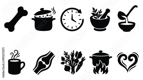 Healthy food and cooking icon set for wellness and diet