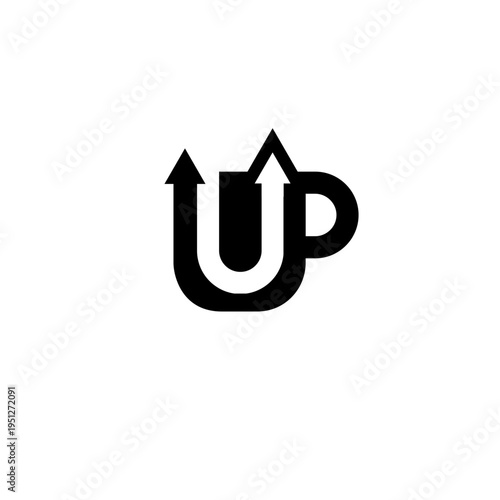 "UP" Text Logo with Upward Arrows Symbolizing Growth and Success