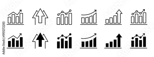 Growth icon. Containing arrow up, growing graph, business chart icon. Vector illustration.