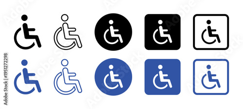 Wheelchair icon set. Handicapped, accessible, impairment, mobility, handicap. Disabled symbol on white background - stock vector.