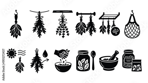 Set of isolated elements for drying and preparing herbs for tea