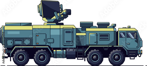 Mobile radar unit mounted on heavy military truck chassis