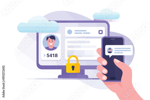 Two-Factor Authentication Concept Secure Password Notice Vector Illustration Digital Security User Login Protection Data Privacy Cyber Safety Online Verification Design Concept