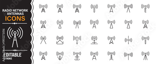 Minimal wireless communication icons pack for networking, connectivity and telecom concepts
