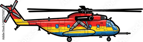 Red and yellow rescue helicopter for emergency air transport