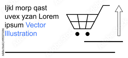 E-commerce, sales growth, online shopping, retail business, market trends, consumer goods. Shopping cart paired with an upward arrow. E-commerce and sales growth concept