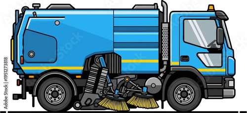 Urban vacuum sweeper truck maintaining cleanliness in the city