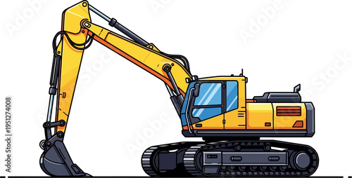 Yellow hydraulic excavator digging at a construction site
