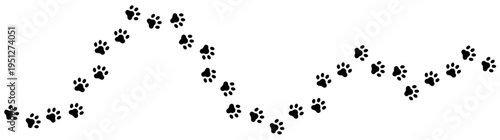 Pet, animal pawprint long path, dog paw track vector element