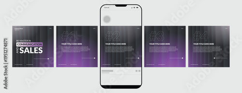 Business carousel post template for advertising, Set of carousel post for Instagram and LinkedIn, Editable social media carousel layout, template eps 10.
