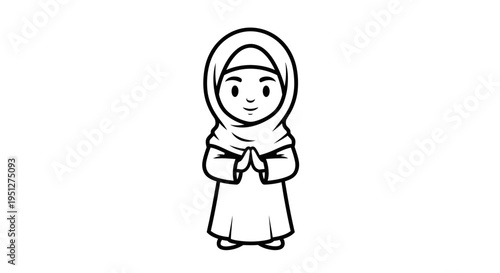 Muslim Girl Icon Black and White Line Art Stock Illustration