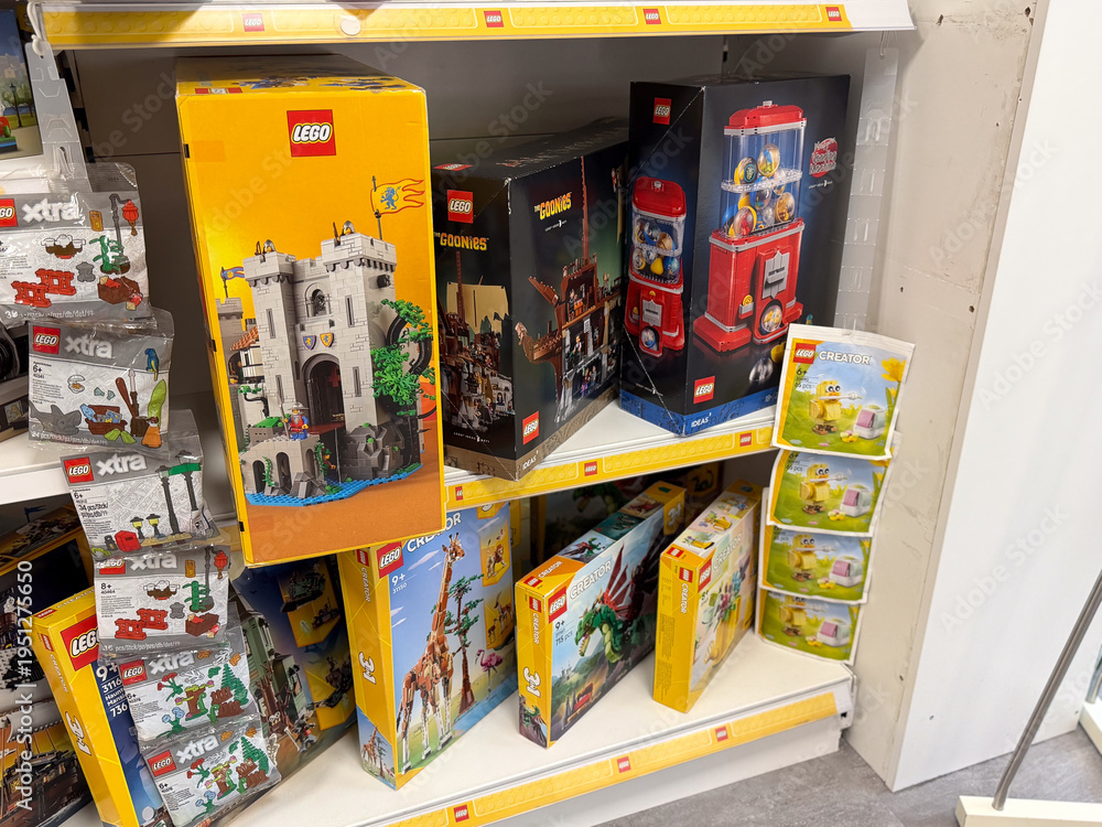Obraz premium Lego sets on retail shelf