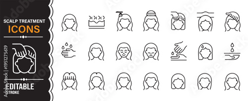 Hair scalp therapy outline icon pack with dandruff treatment salon care and wellness symbols