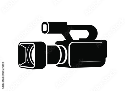 Video Camera Silhouette Icon, Camcorder Filming Equipment Vector, Movie Recording Camera Symbol, Black Minimal Isolated Design