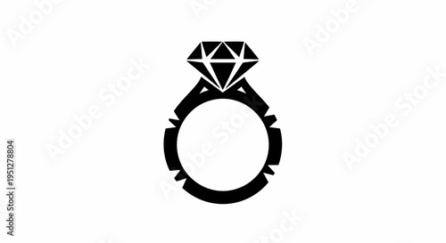 Black Silhouette of a Diamond Engagement Ring, Vector Icon