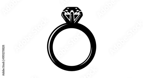 Black and white diamond engagement ring icon, jewelry symbol