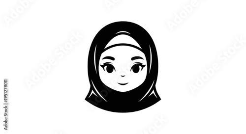 Black and White Logo of a Muslim Girl in Hijab, Vector Art
