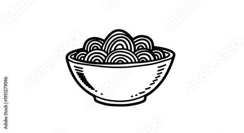 Bowl of noodles line art icon, food and cooking symbol