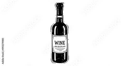 Black and White Line Art of a Wine Bottle