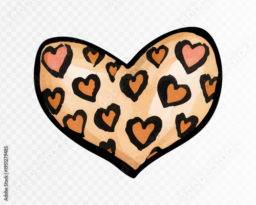 Leopard heart with soft peach and blush accents in playful romantic coquette style, cute animal print clipart symbol for feminine stickers, boutique branding and fashion decor. Vector illustration
