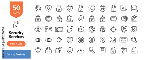 Extensive security services line icons for robust digital protection and online safety solutions