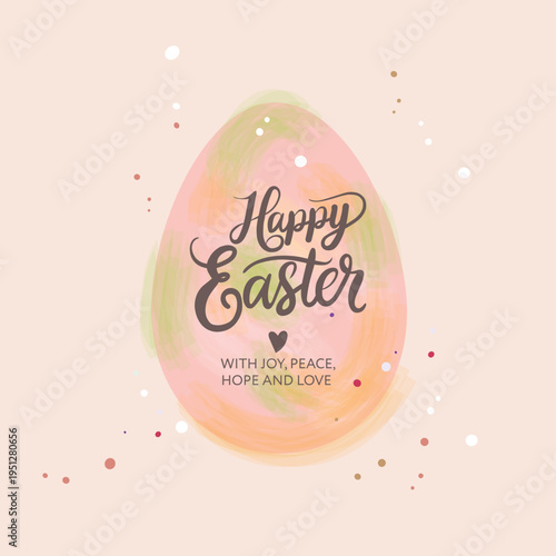 Happy easter Egg. Poster with a pattern of watercolor Easter egg in pastel colors on a light background, vector illustration