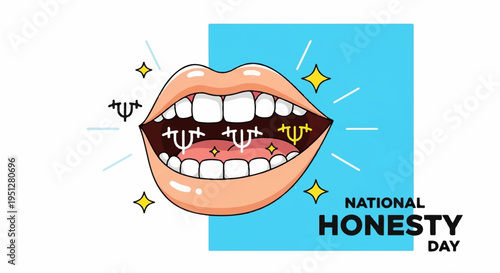 Smiling lips with zippers on teeth for national honesty day symbolizing truth and sincerity in a creative way